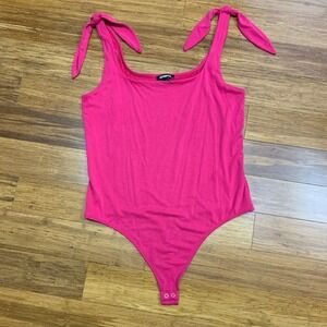 Express Bodysuit Womens Large Pink Tie Strap Sleeveless Tank Top Scoop Neck Snap